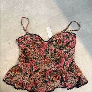 August Moon Floral Camisole with Black Lace